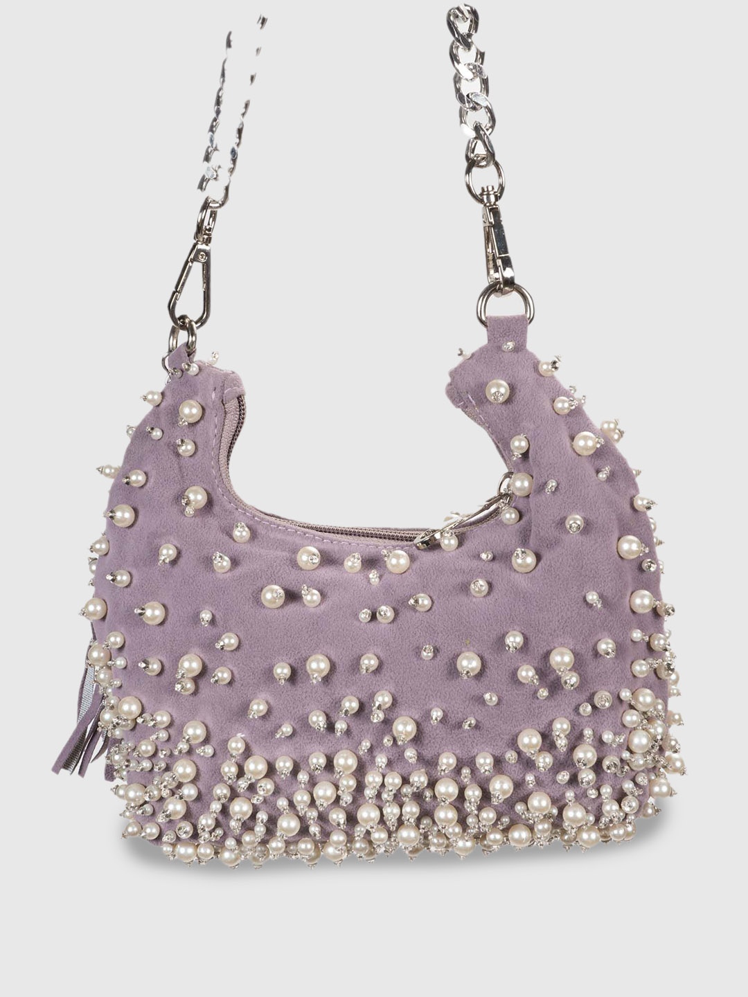 

D'oro Embellished Structured Shoulder Bag with Tasselled Detail, Purple