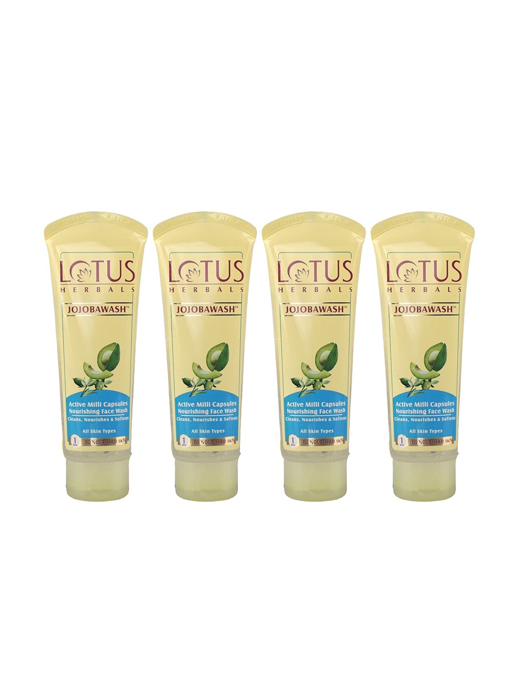 

Lotus Herbals Set Of 4 Jojobawash Active Milli Capsules Nourishing Face Wash-120ml Each, Cream