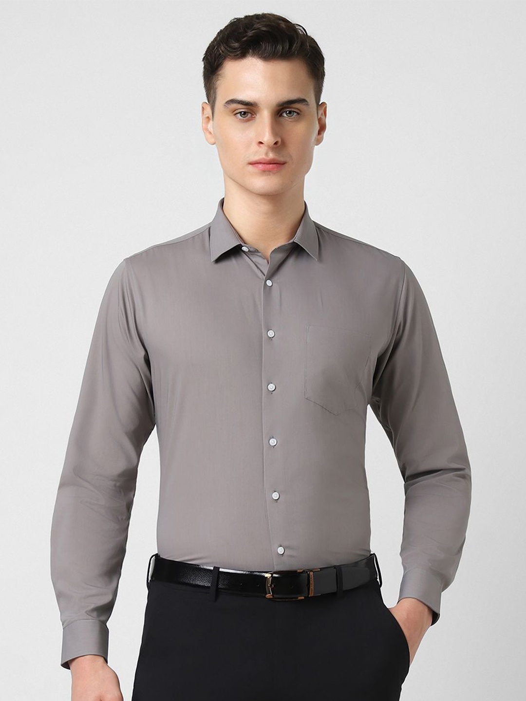 

Van Heusen Men Spread Collar Solid Cotton Slim Fit Formal Shirt, Grey