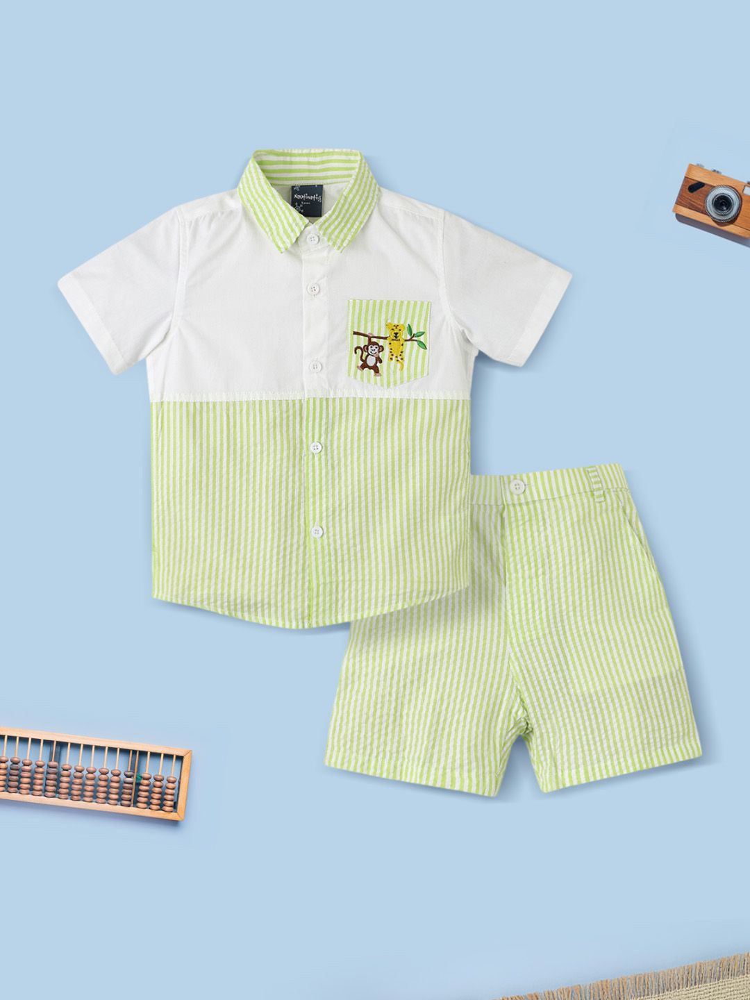 

Nauti Nati Boys Colourblocked Pure Cotton Shirt with Shorts, White