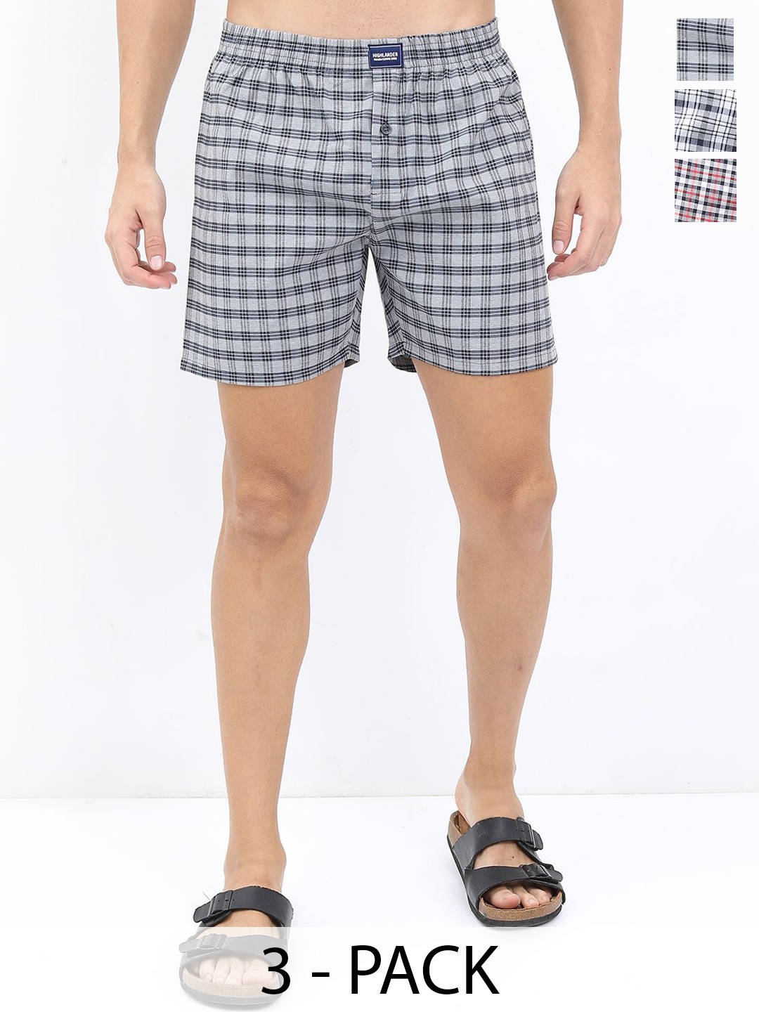 

HIGHLANDER Pack Of 3 Checked Boxers HLBX000016-C, Red