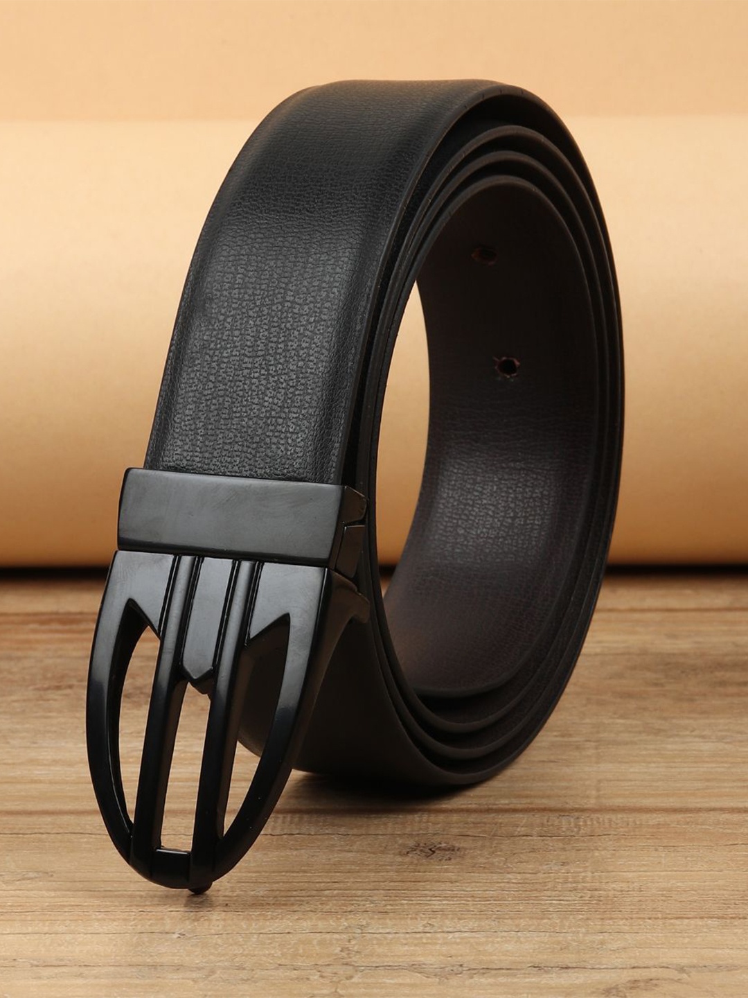 

WINSOME DEAL Men Push Pin Closure Textured Formal Belt, Black