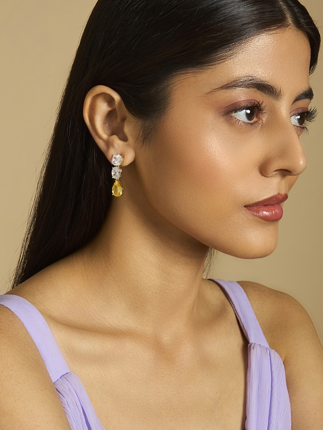 

Kushal's Fashion Jewellery Gold-Plated CZ Stone Studded Square Drop Earrings, Yellow