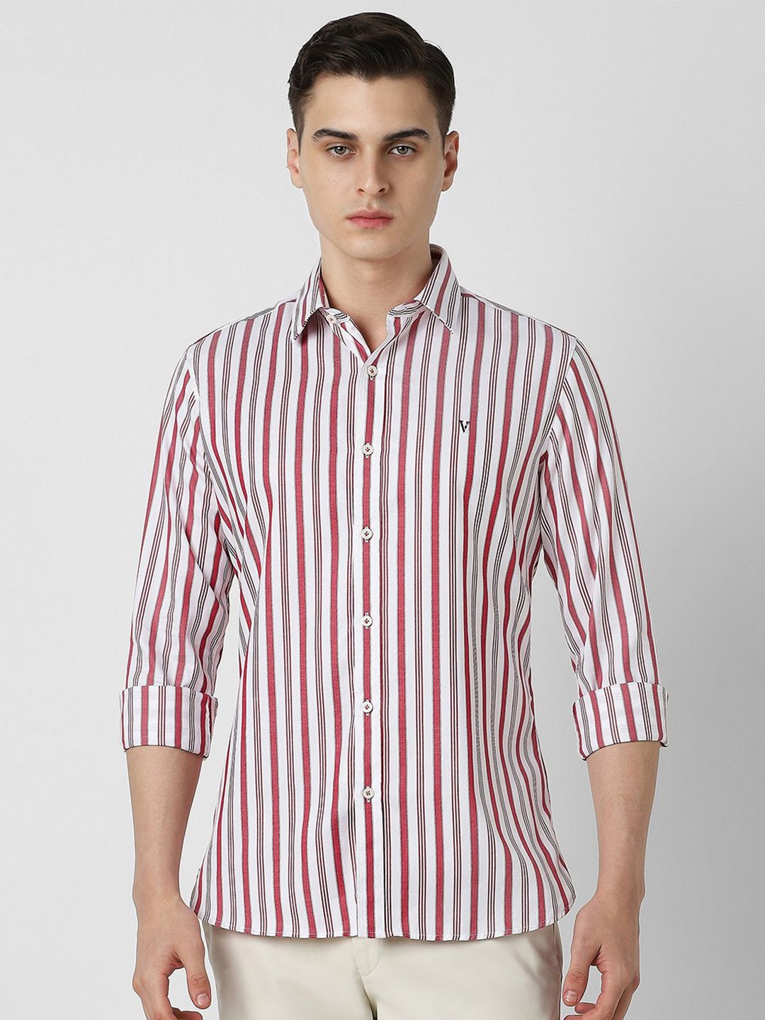

Van Heusen Sport Men Spread Collar Striped Cotton Slim Fit Casual Shirt, White