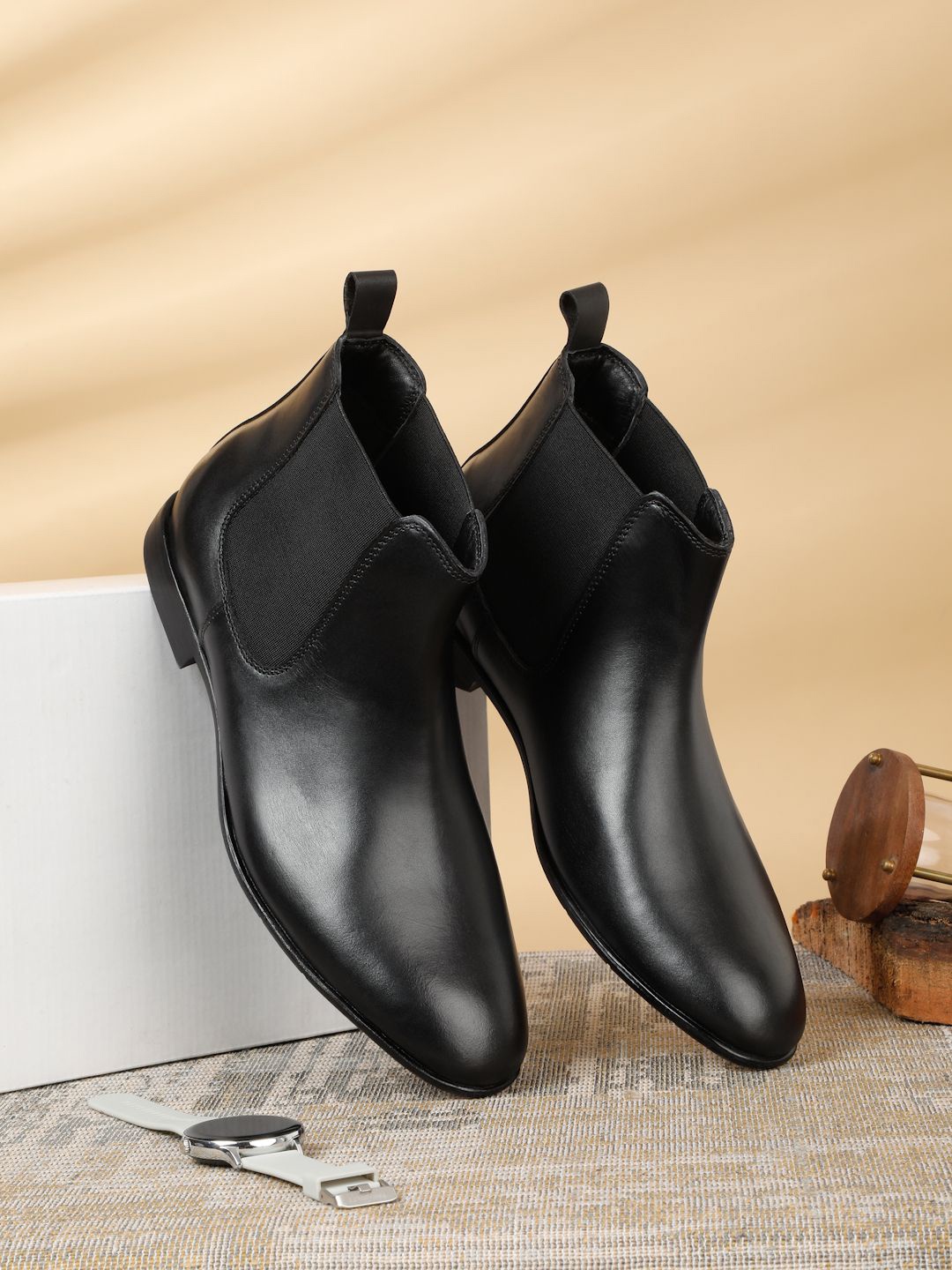 

Teakwood Leathers Men Leather Chelsea Boots, Black