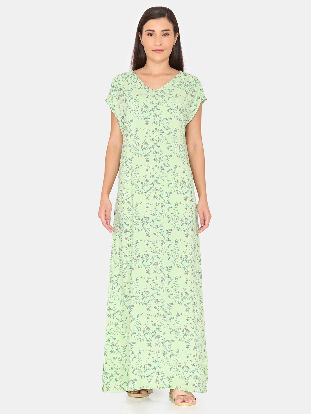 

Zivame Printed Maxi Everyday Nightdress, Green