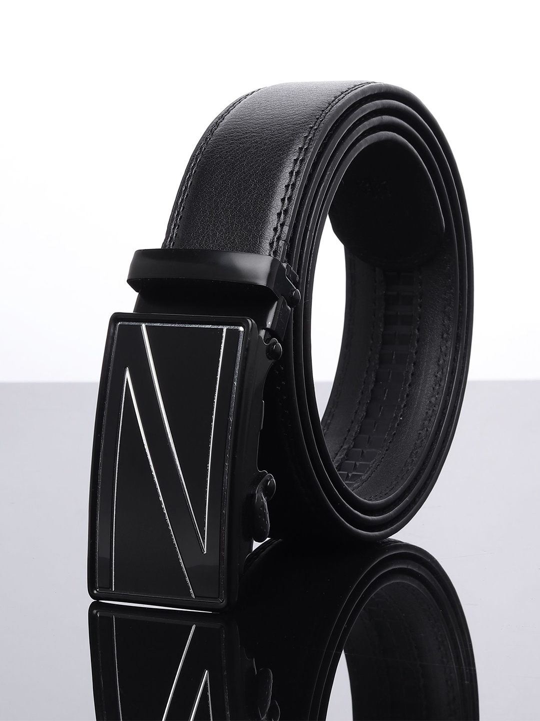 

WINSOME DEAL Men Textured Slider Buckle Closure Formal Belt, Black