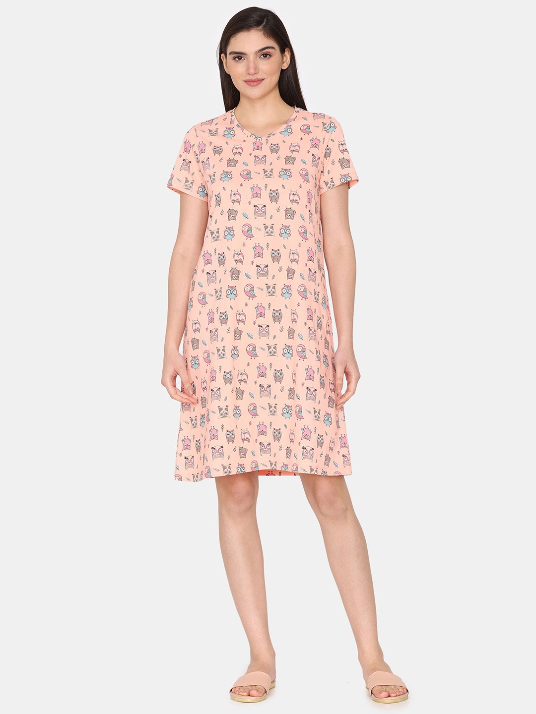 

Zivame Printed Everyday Nightdress, Peach
