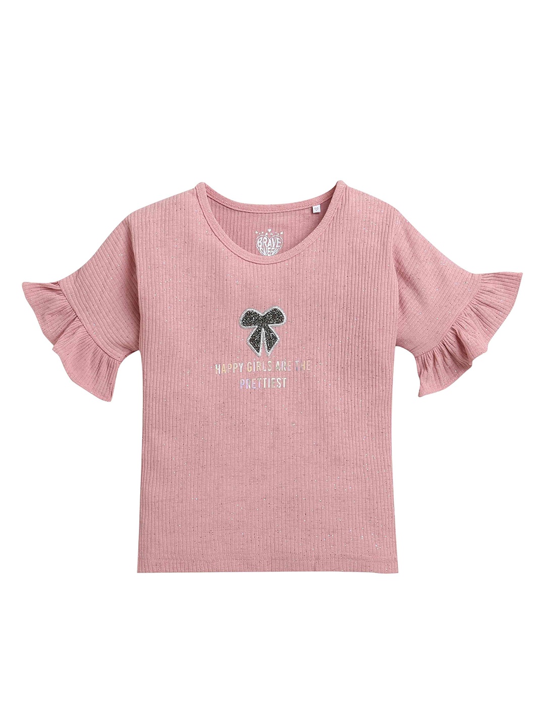 

Tiny Girl Girls Typography Printed Round Neck Top, Pink