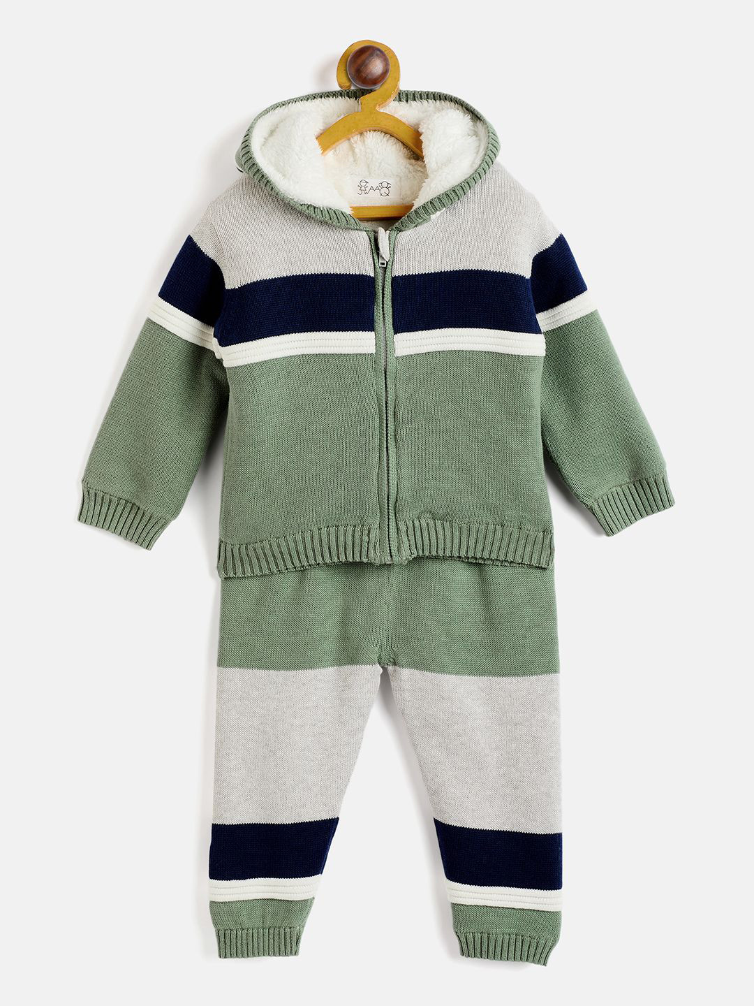 

JWAAQ Boys Colourblocked Hooded Sweatshirt With Joggers, Green