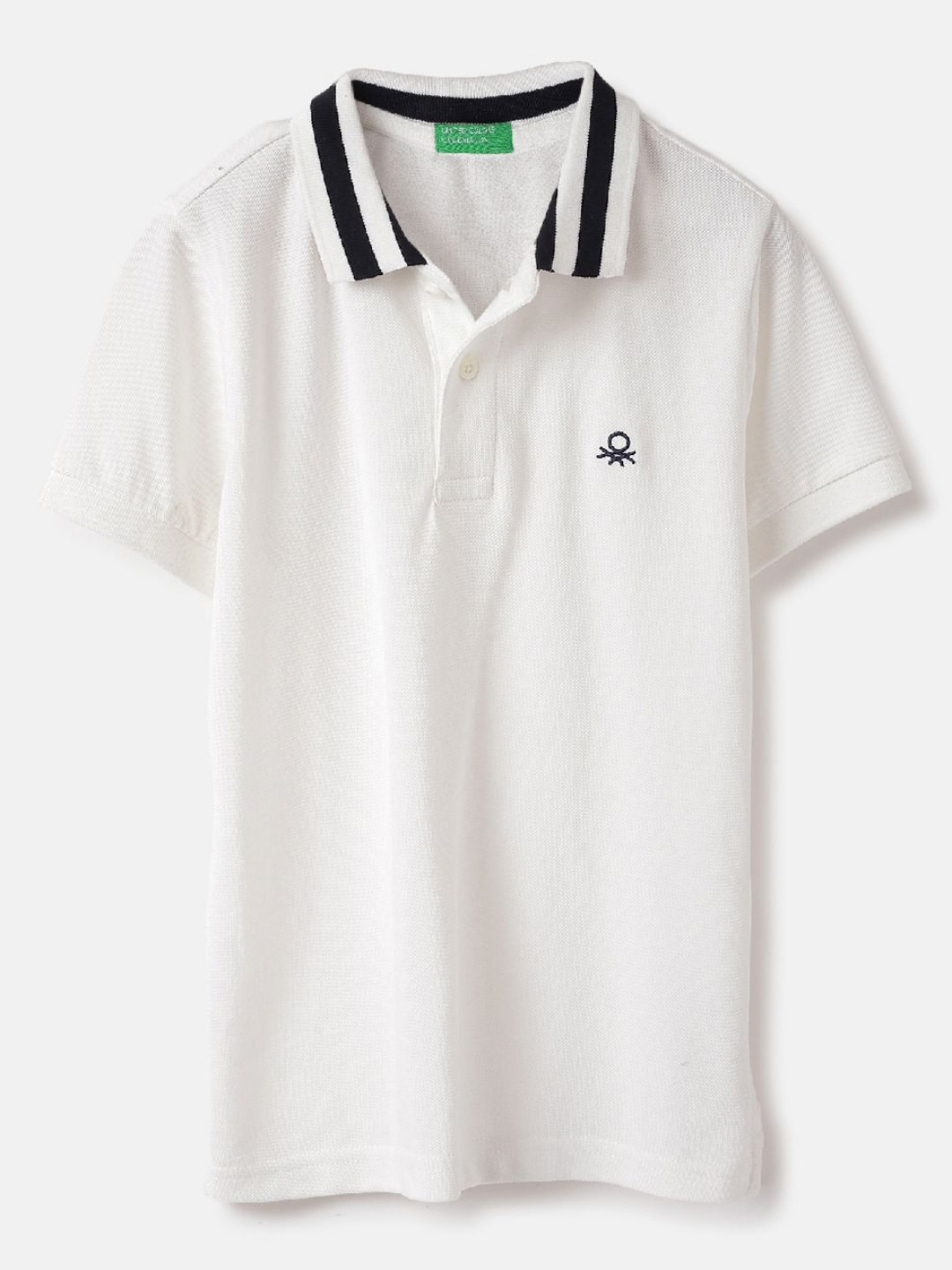 

United Colors of Benetton Boys Solid Polo Collar Pure Cotton T-Shirt, White