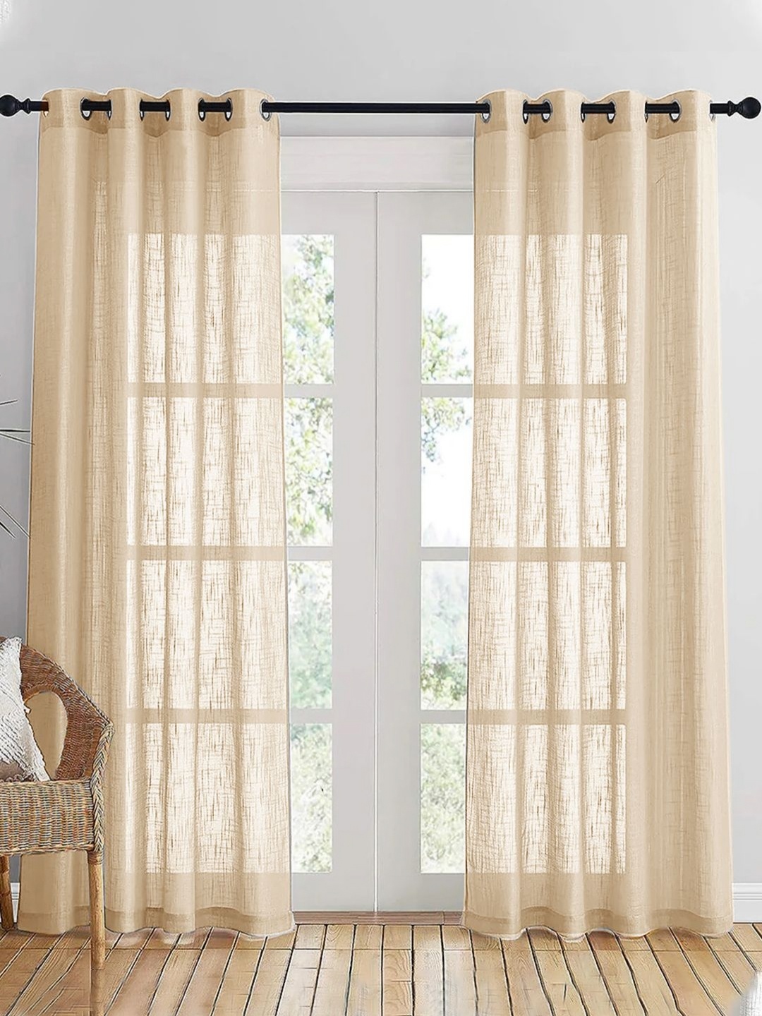 

HOMEMONDE Beige 2 Pieces Sheer Long Door Cotton Curtain