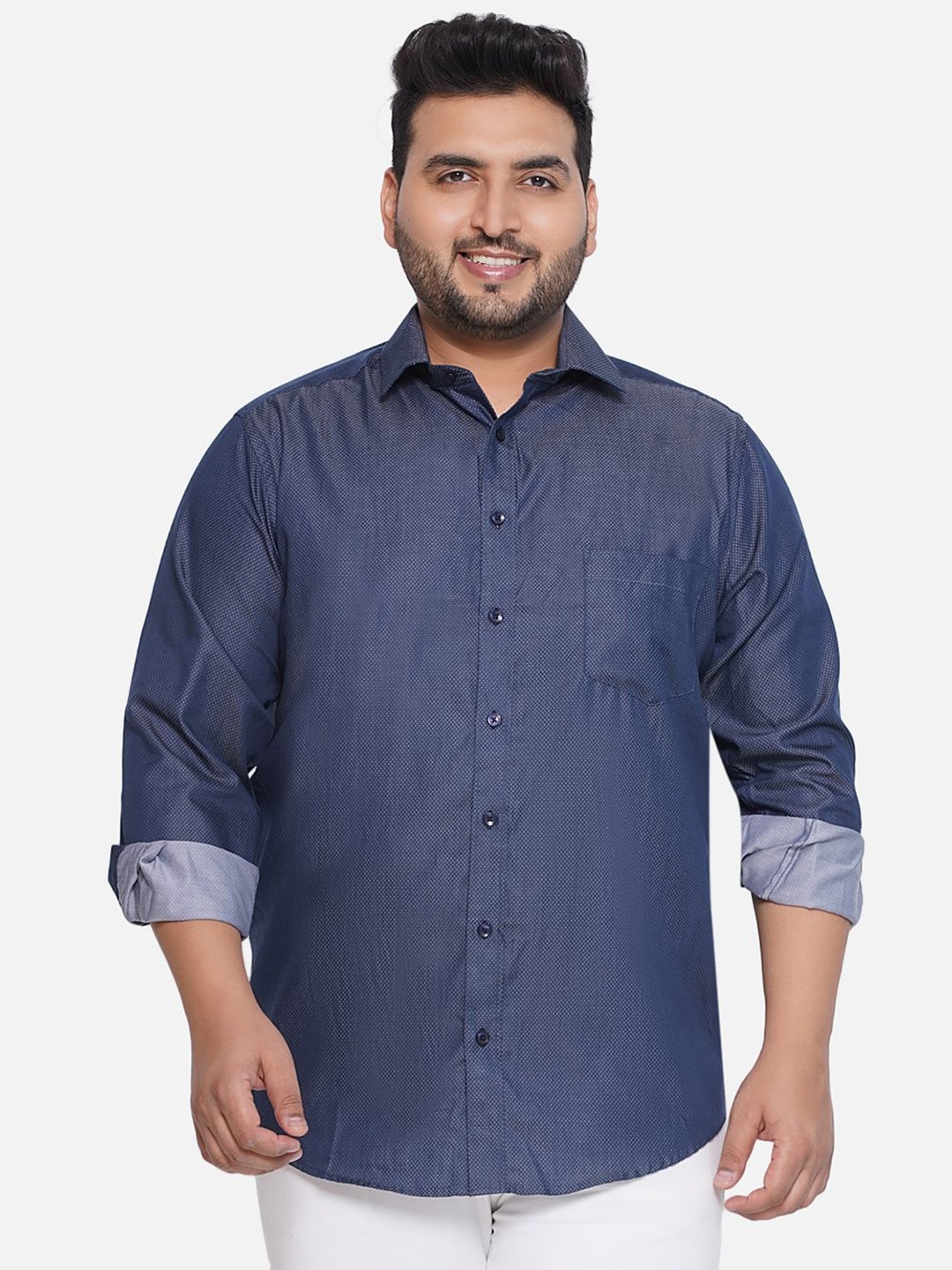 

Santonio Men Classic Spread Collar Solid Cotton Plus Size Formal Shirt, Blue
