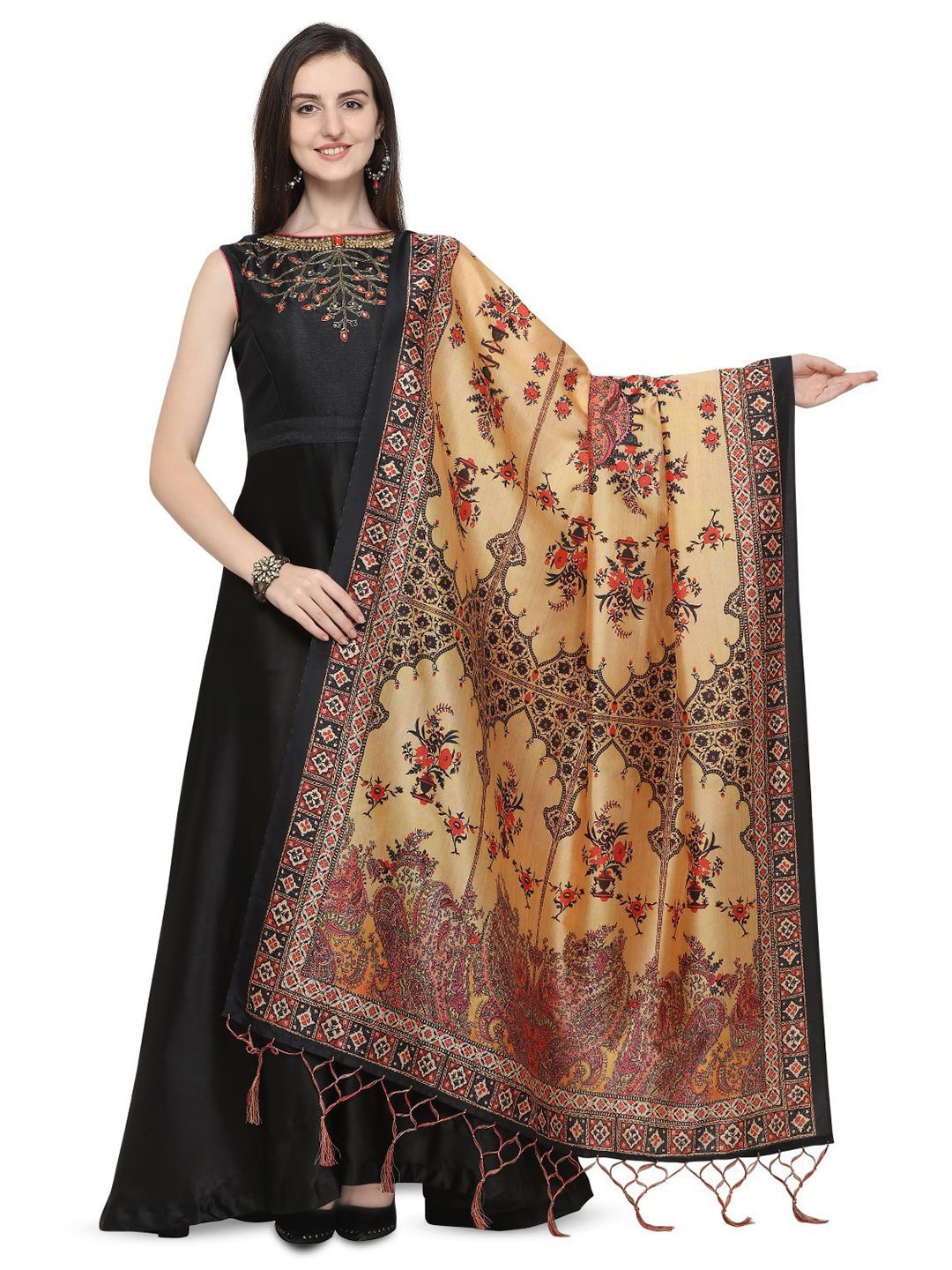 

Kaizen TEXO FAB Ethnic Motifs Printed Silk Dupatta, Yellow