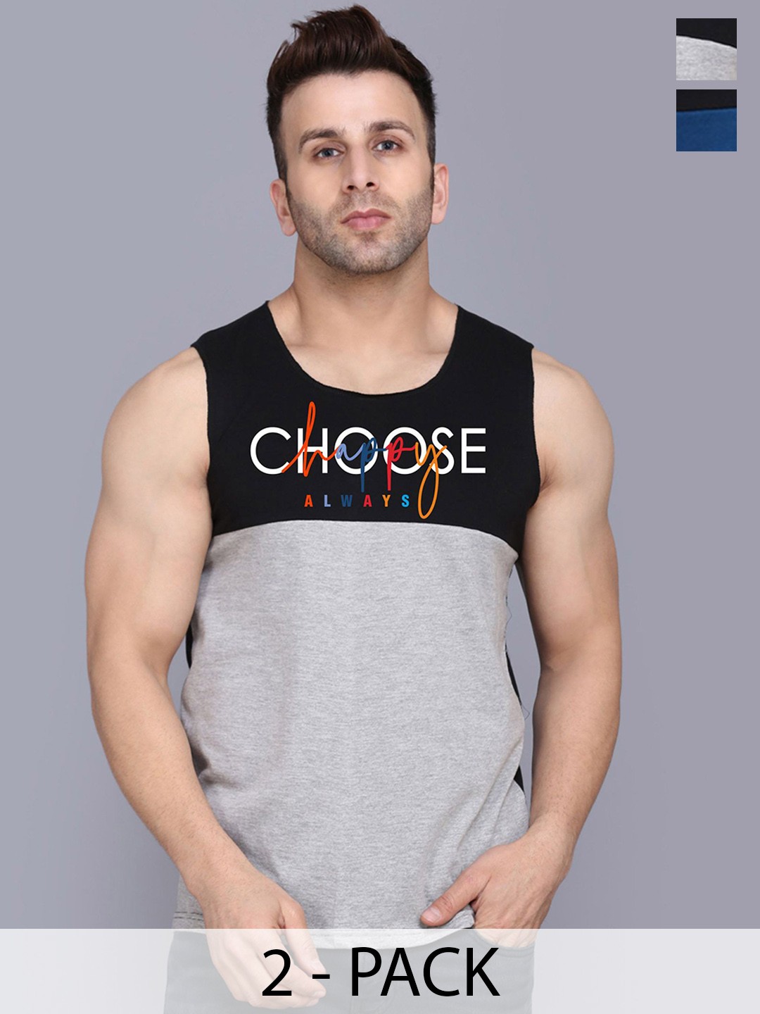 

SLOWLORIS Men Pack Of 2 Printed Gym Vests, Black