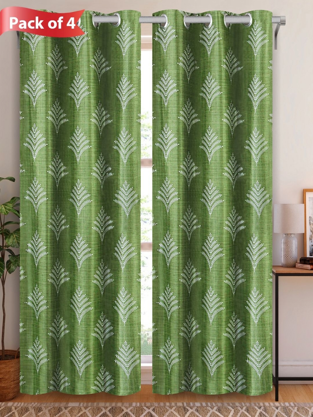 

Aura Green & White Set of 4 Floral Long Door Curtains