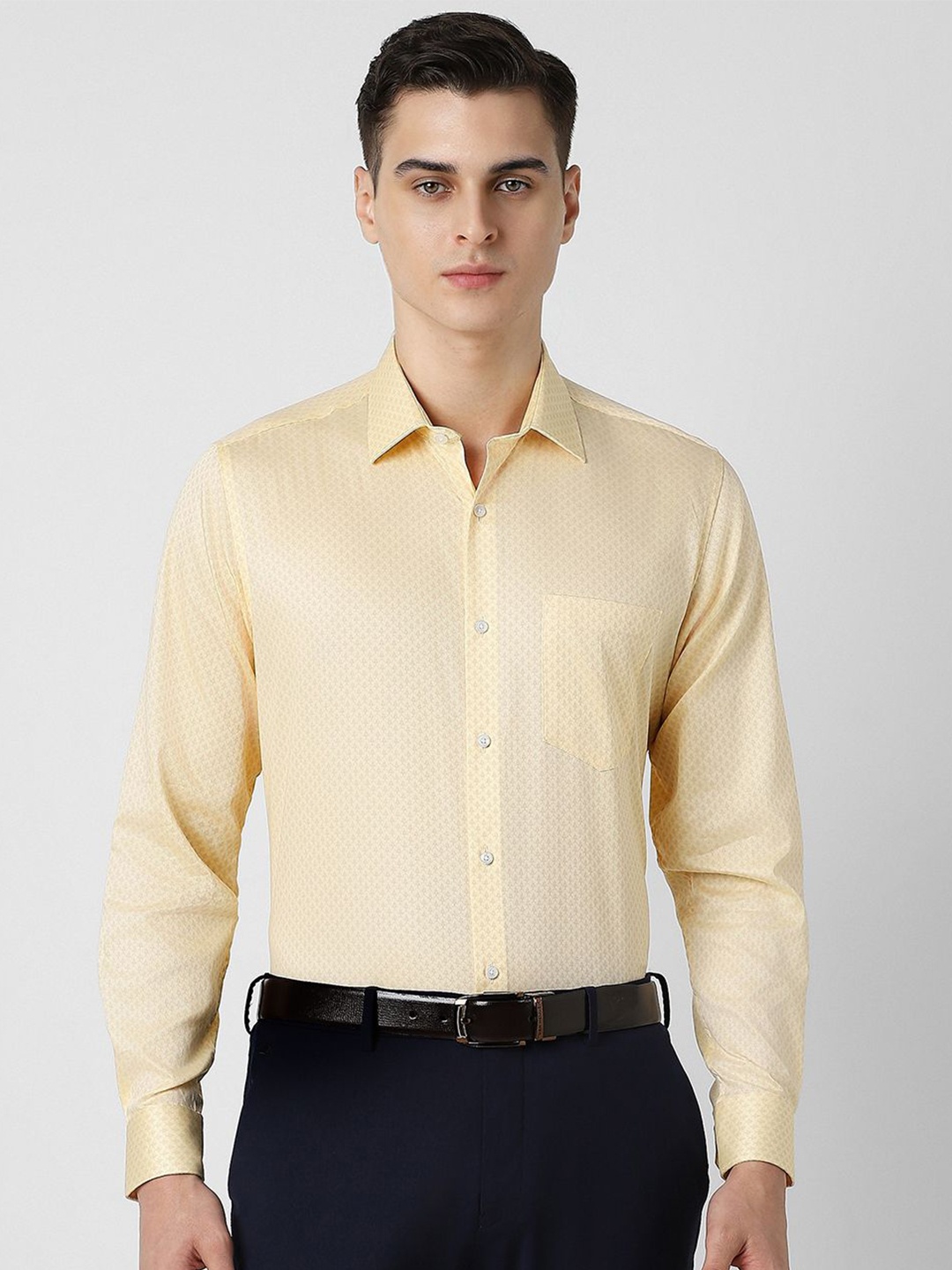 

Van Heusen Men Spread Collar Micro Ditsy Printed Cotton Formal Shirt, Yellow