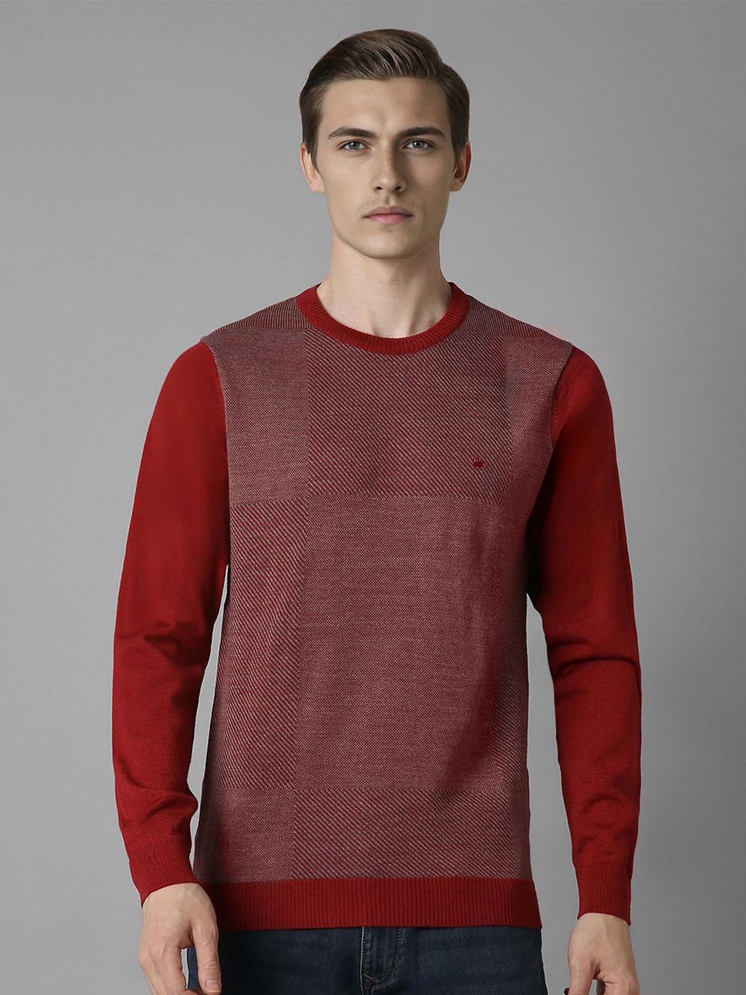 

Louis Philippe Men Striped Pullover, Maroon