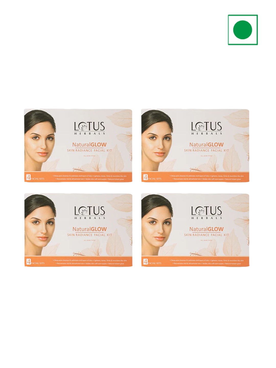 

Lotus Herbals Set Of 4 NaturalGlow Skin Radiance Single Facial Kit- 50g Each, Orange