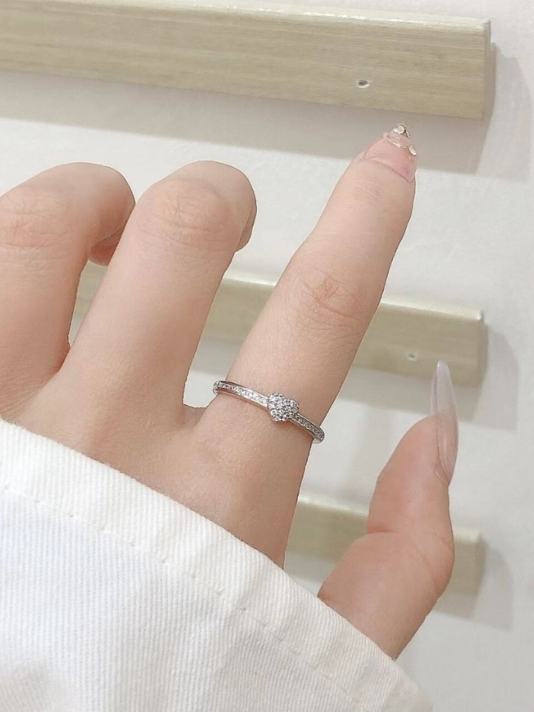 

SALTY Silver-Plated White Stone-Studded Adjustable Finger Ring