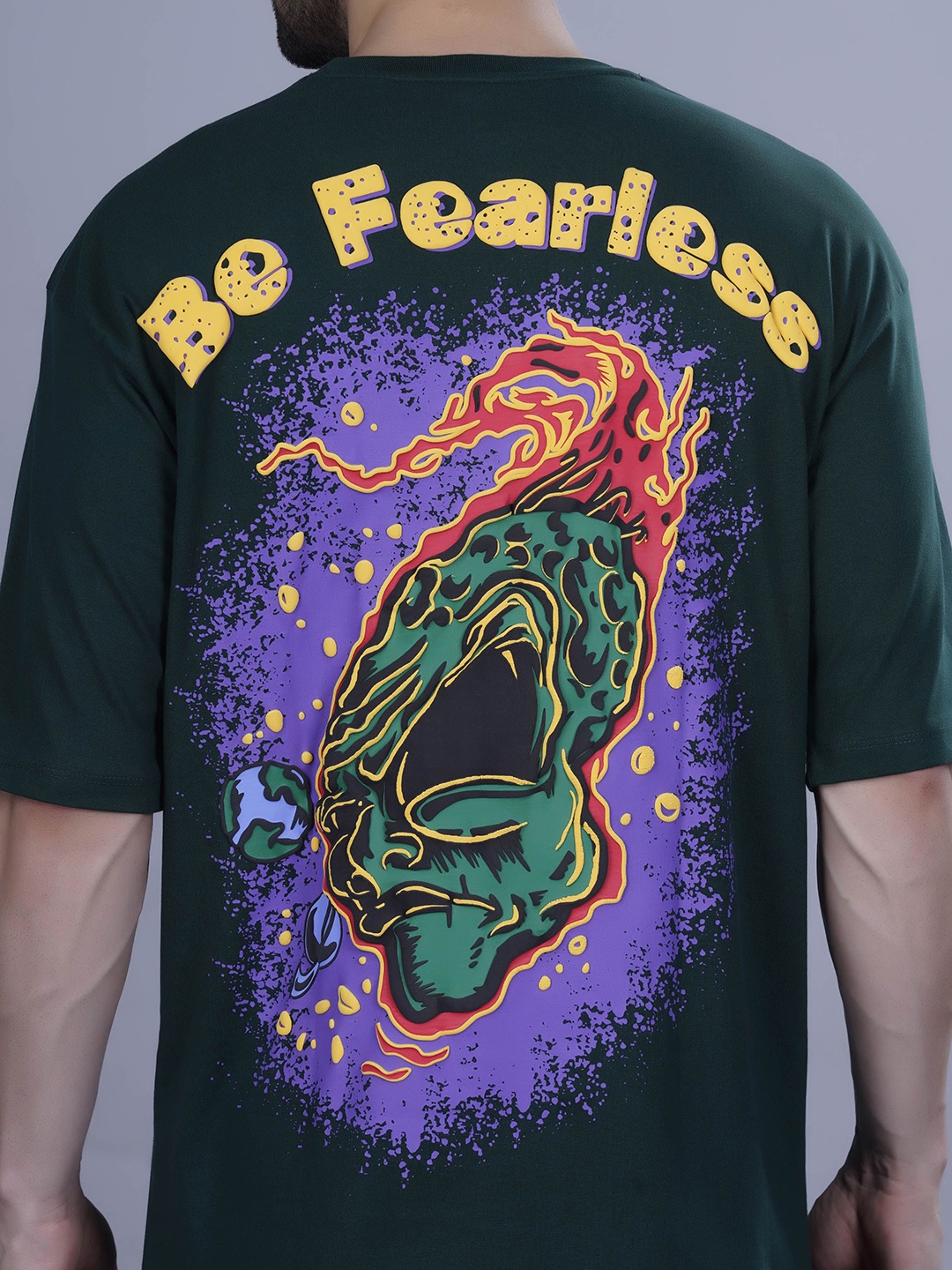 

FEVER HUNT Men Graphic Printed Round Neck Cotton Oversized T-Shirt, Green