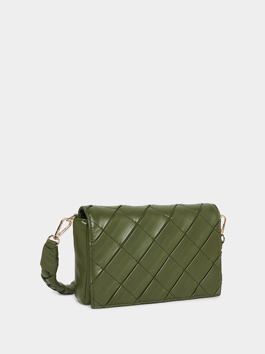 

Styli Textured Baguette Sling Bag, Green