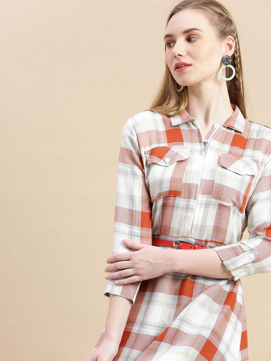 

GRANTH FASHION Checked Jacquard Shirt Dress, Red