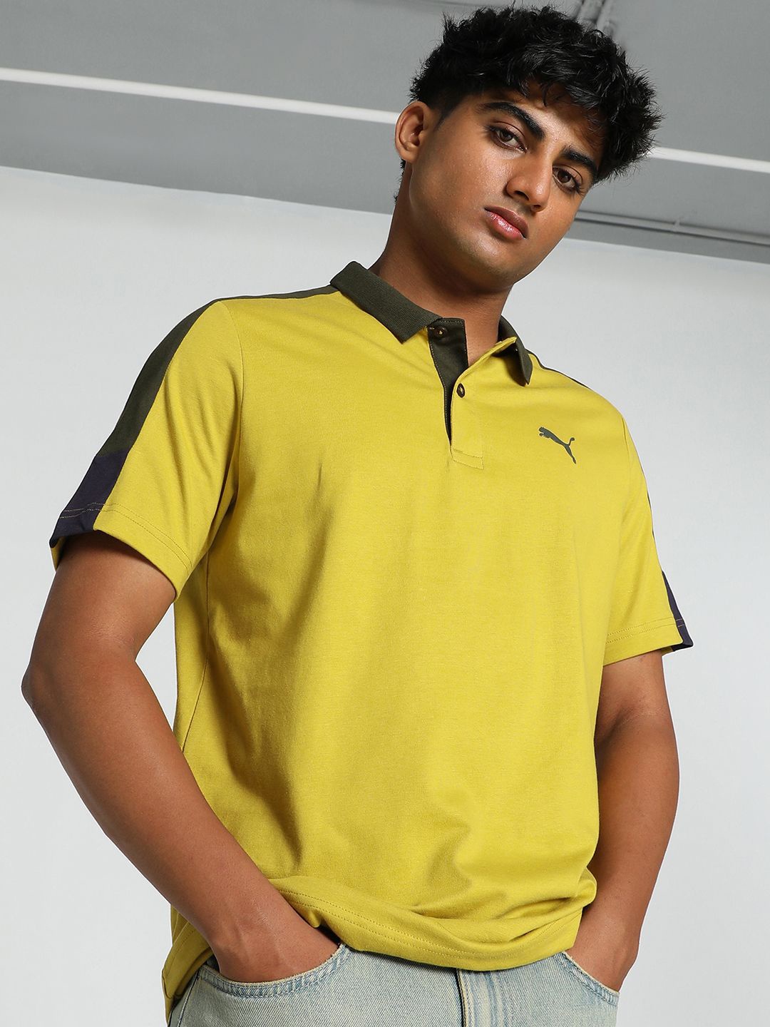 

Puma Ess Shoulder Colorblock Polo T-Shirt, Yellow