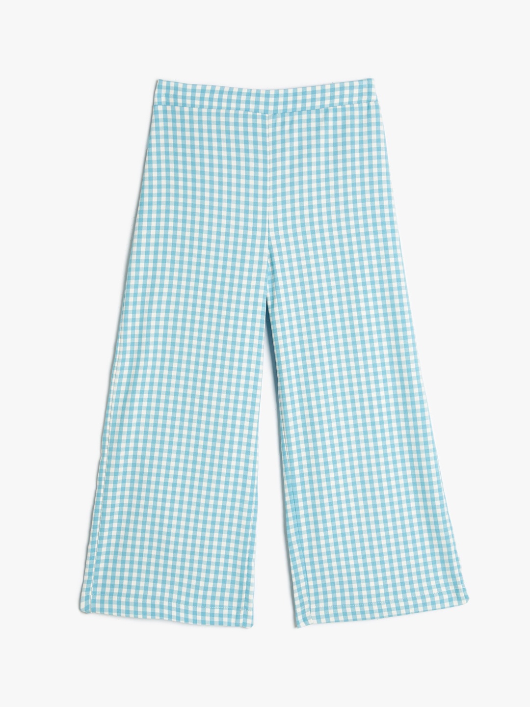 

Koton Girls Mid-Rise Checked Wide Leg Flared Trousers, Blue