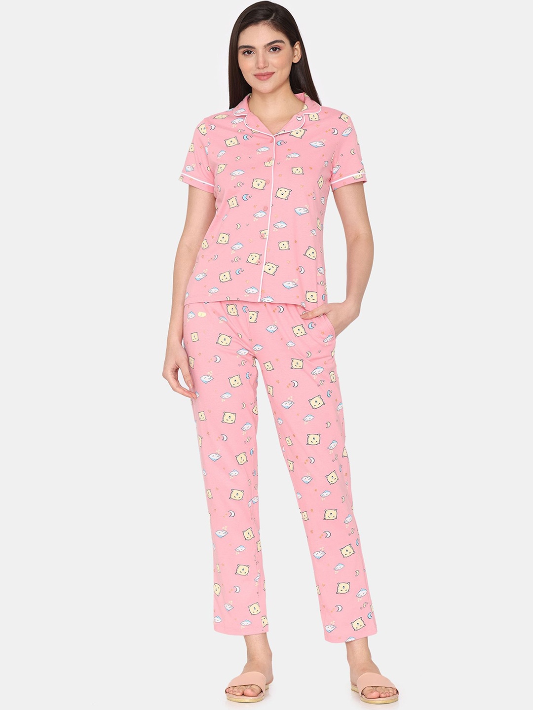 

Zivame Printed Pure Cotton Night Suits, Pink