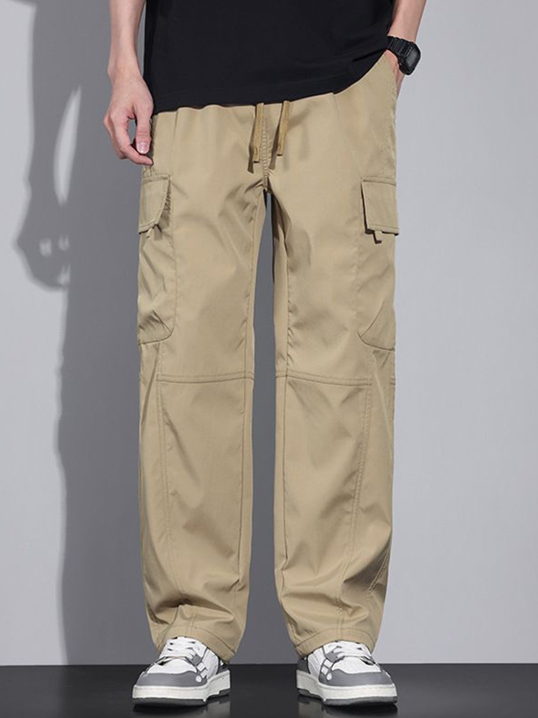 

StyleCast Men Mid-Rise Cotton Cargos Trousers, Khaki