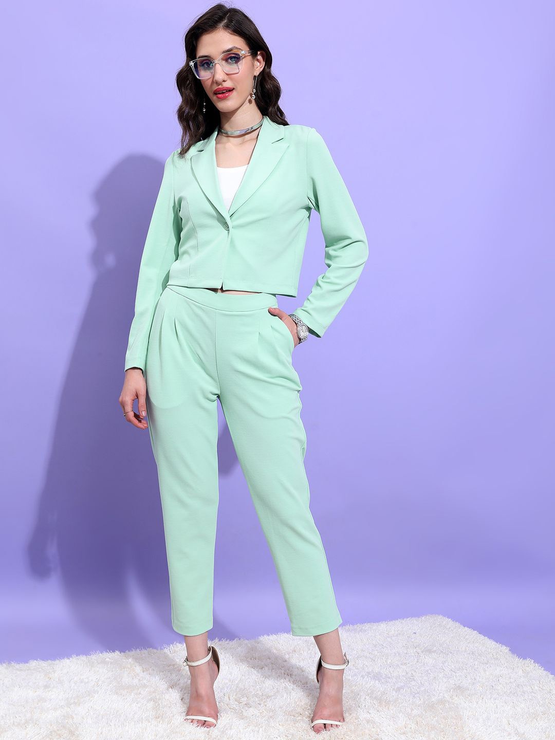 

Tokyo Talkies Crop Top with Blazer With Trouser, Brown