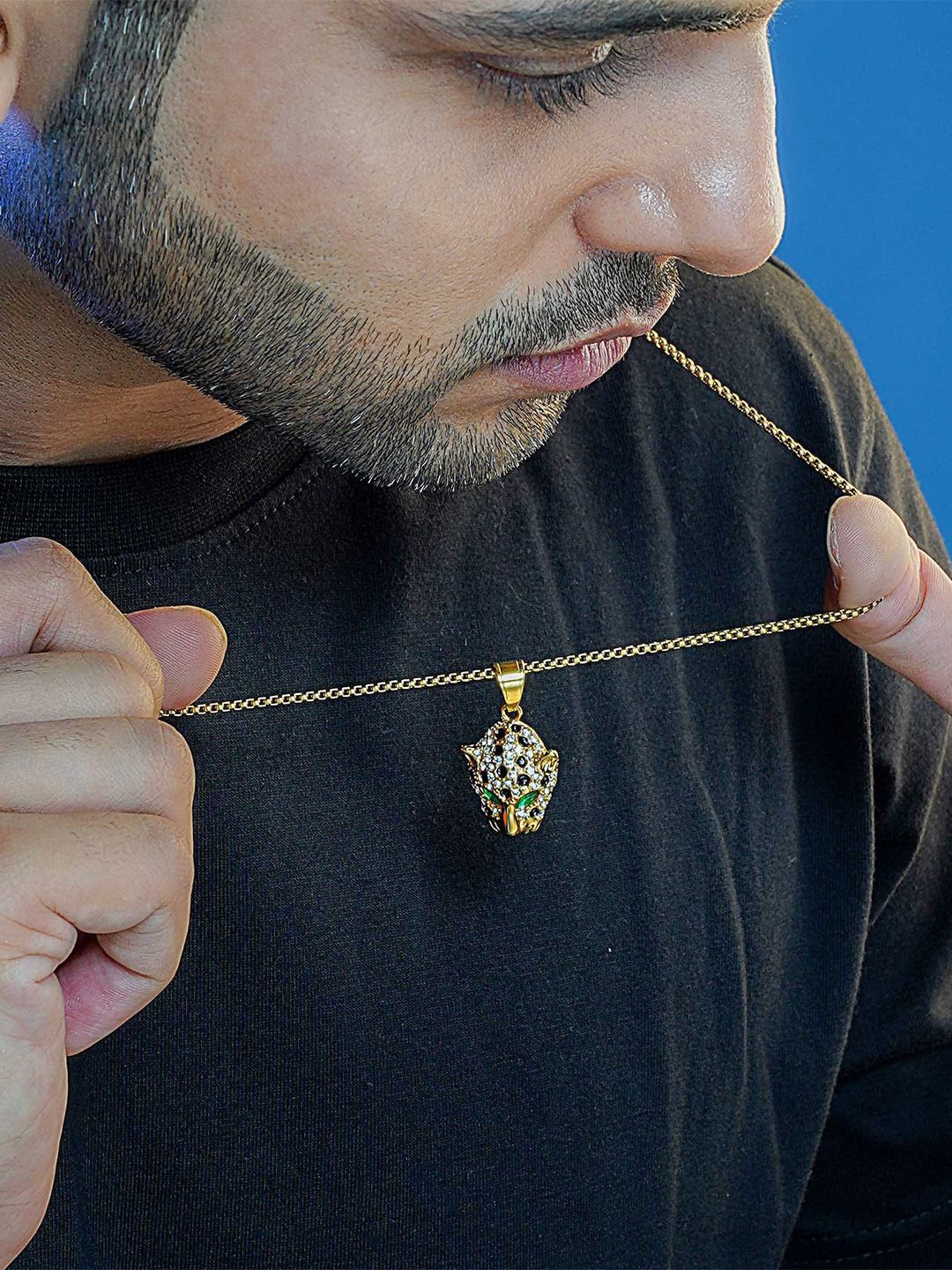 

SWASHAA Amur Men 18K Gold-Plated Stainless Steel Cubic Zirconia Pendant with Chain