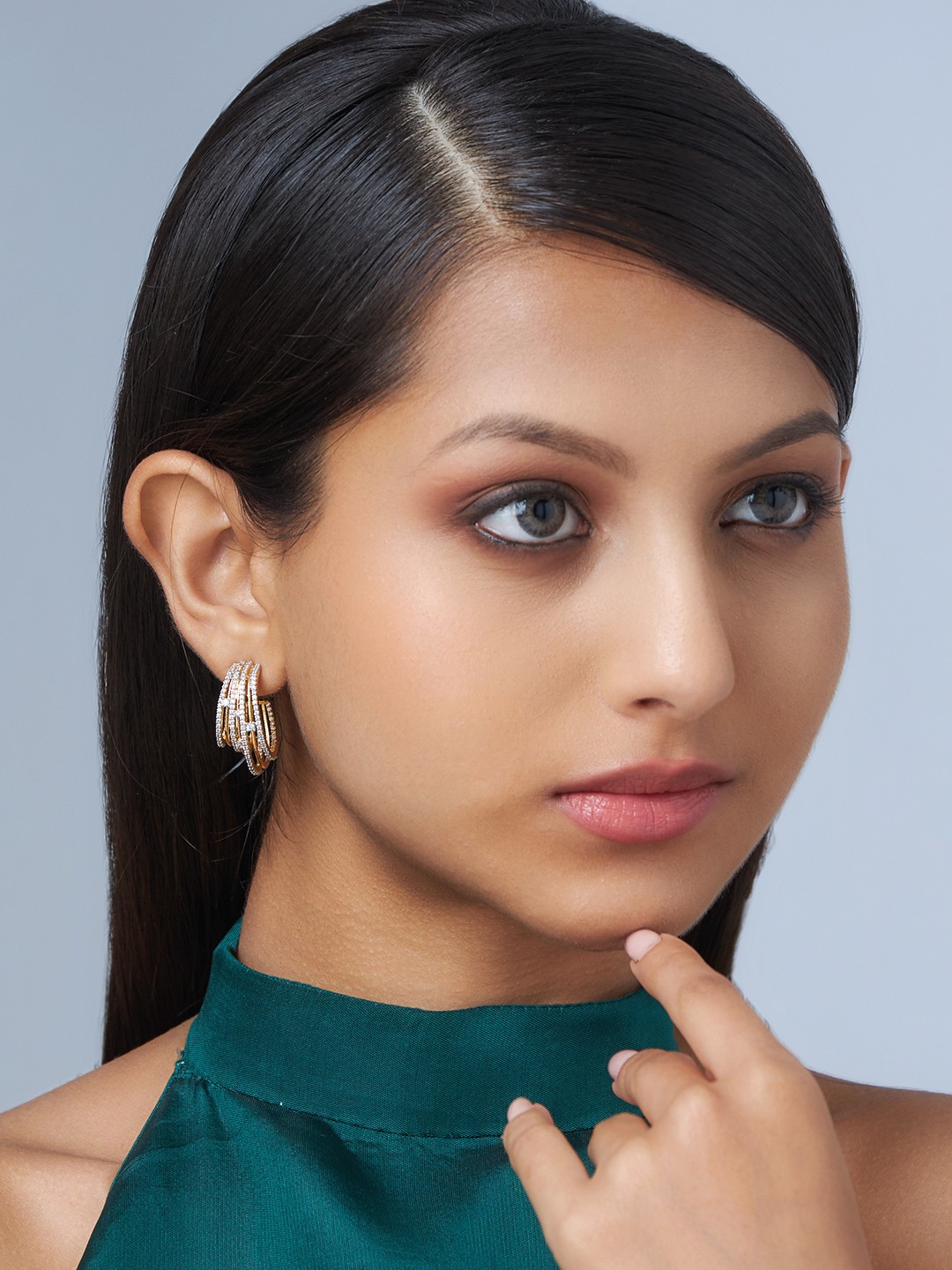 

Kushal's Fashion Jewellery Gold-Plated Contemporary Half Hoop Earrings, White