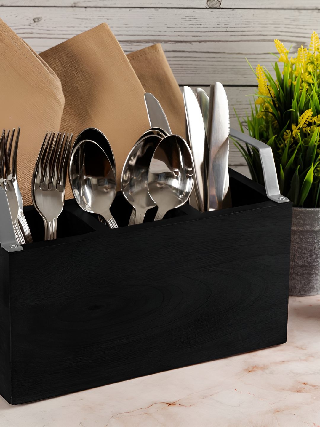 

Metalsmith Black Wooden Cutlery Holder