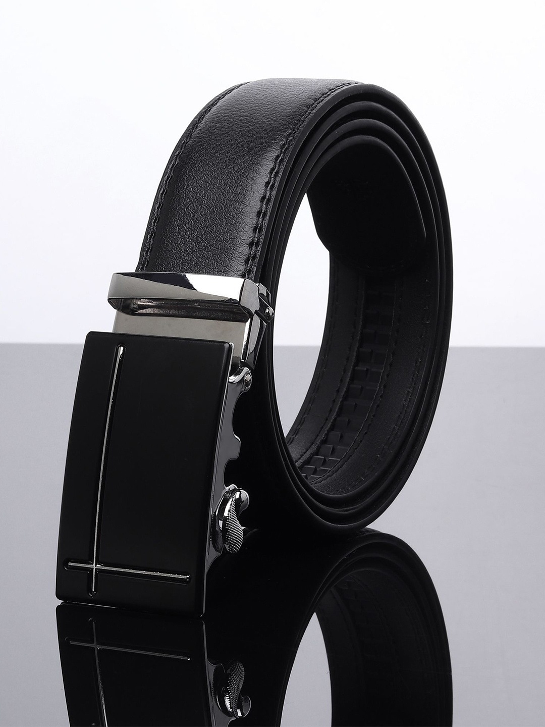 

WINSOME DEAL Men Textured Slider Buckle Closure Formal Belt, Black