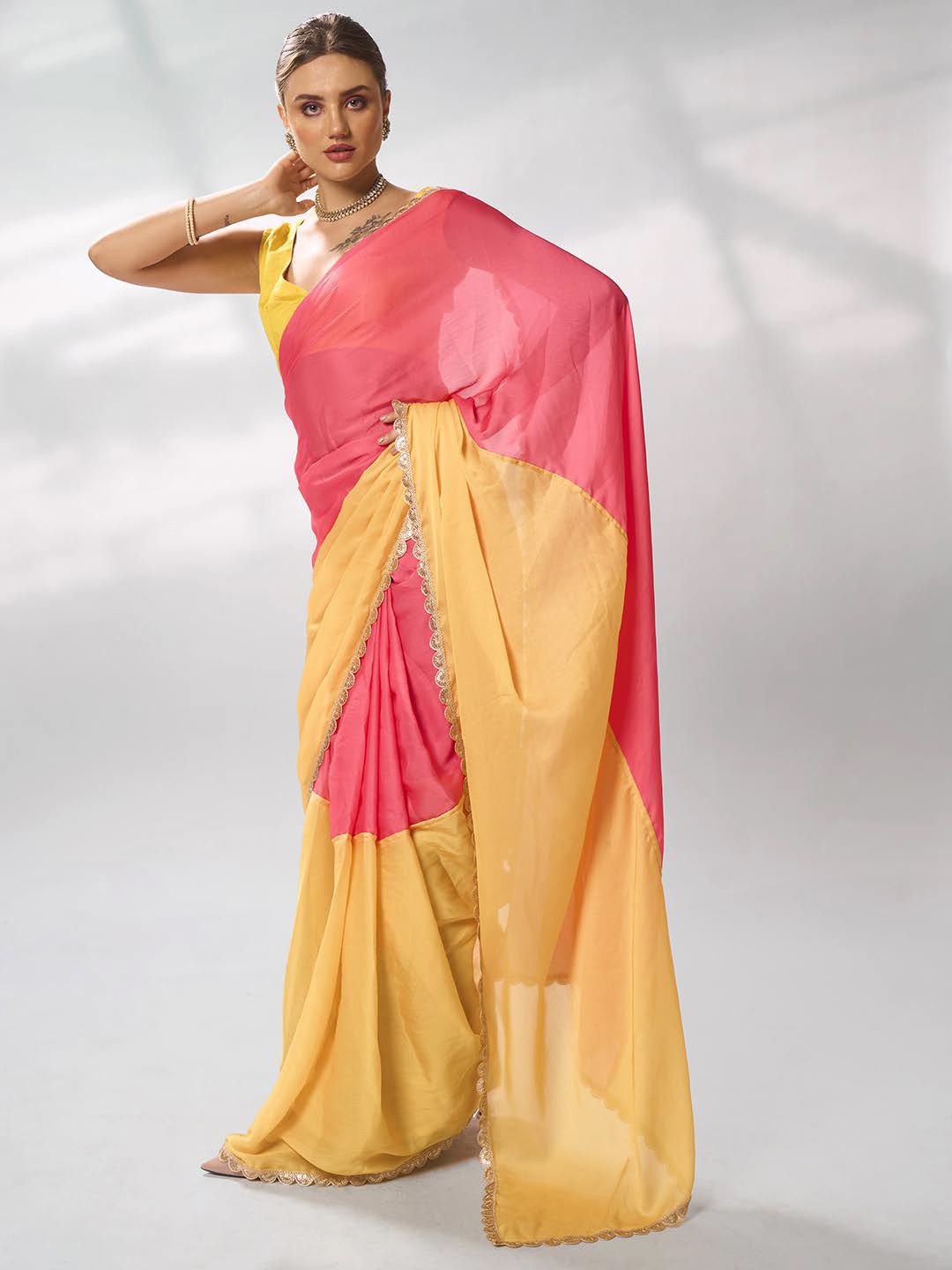 

Kalista Colourblocked Sequinned Ready to Wear Saree, Peach