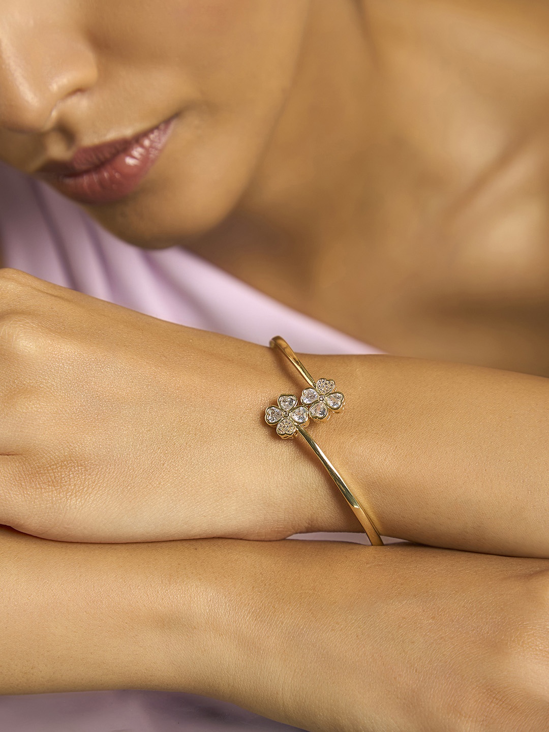

Kushal's Fashion Jewellery Gold-Plated Cubic Zirconia Stone Studded Kada Bracelet
