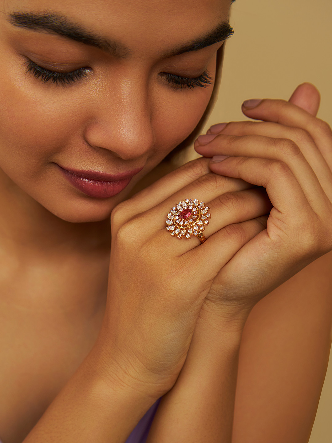 

Kushal's Fashion Jewellery Gold Plated Cubic Zirconia Studded Ring