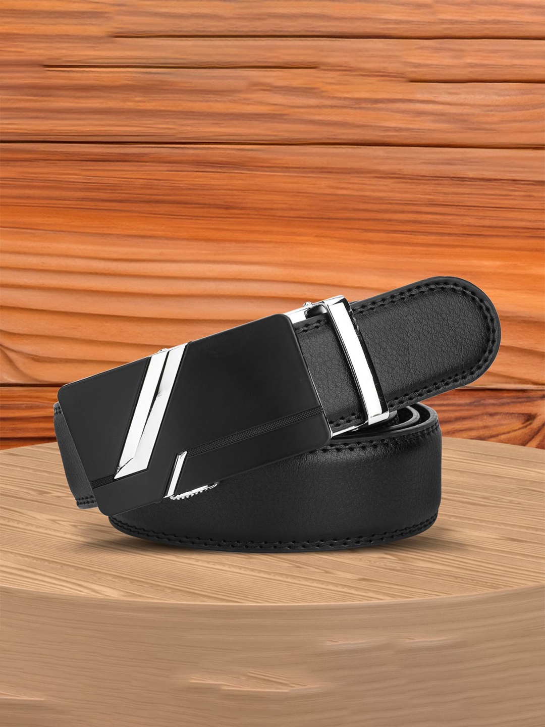 

WINSOME DEAL Men Textured Slider Buckle Closure Formal Belt, Black