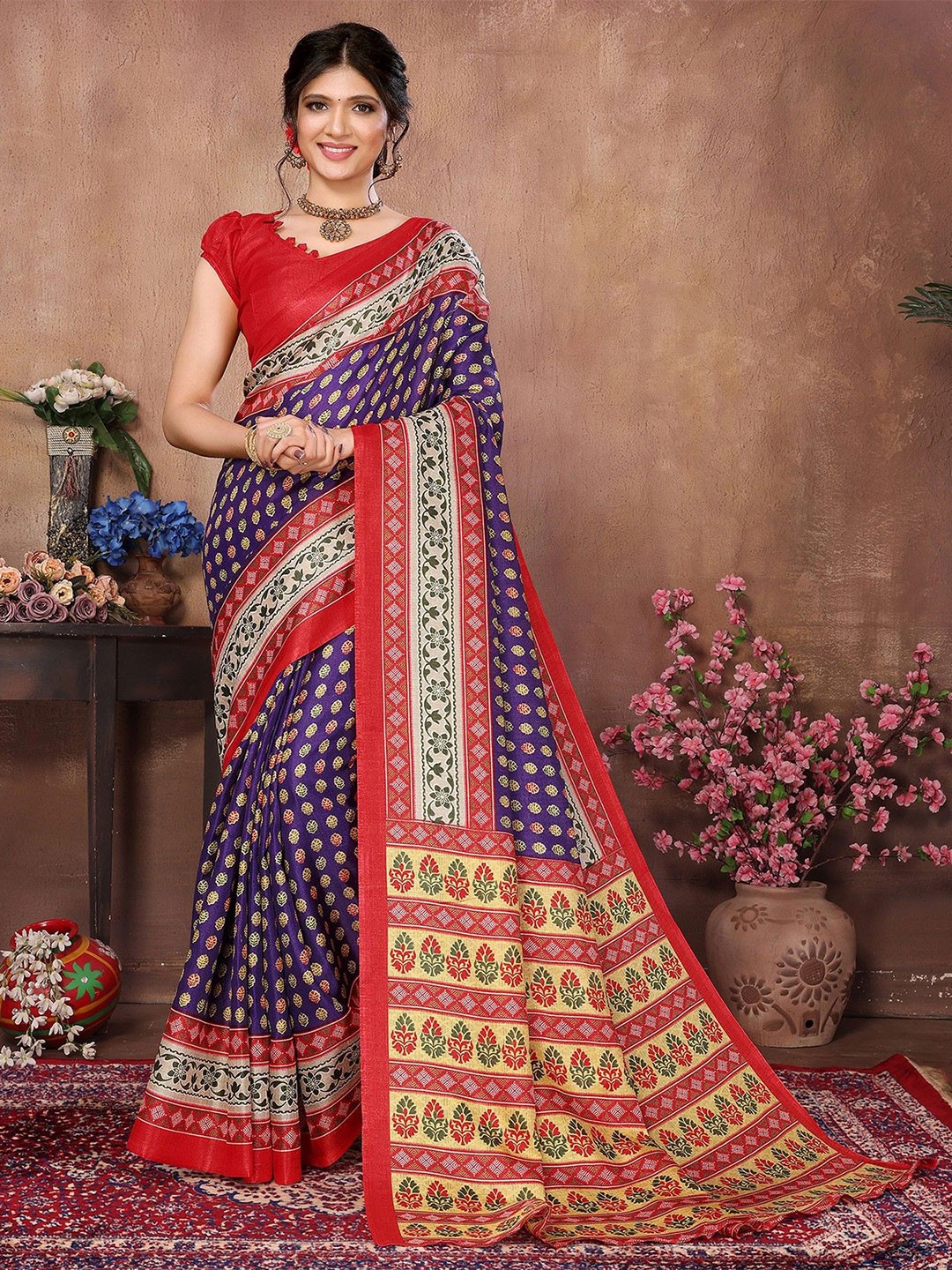

KALINI Printed Ethnic Motifs Mysore Silk Saree, Orange