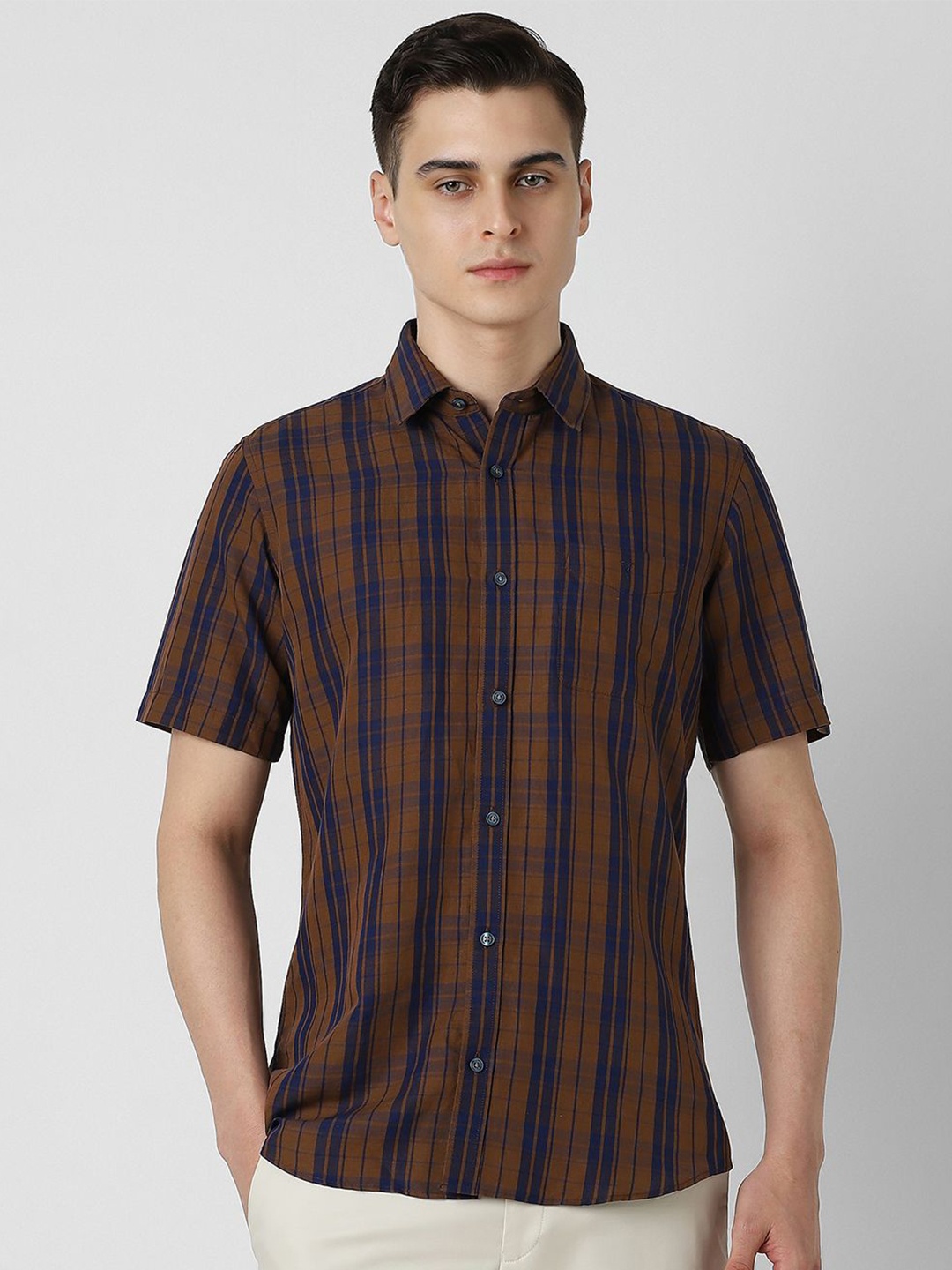 

Van Heusen Sport Men Spread Collar Striped Linen Slim Fit Casual Shirt, Brown