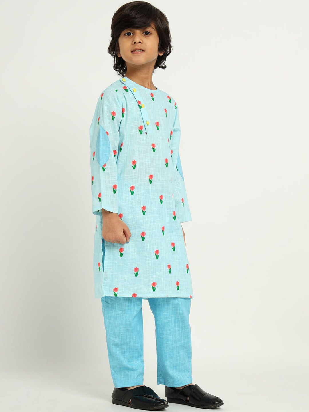 

Somersault Boys Floral Printed Regular Pure Cotton Kurta With Trousers, Blue
