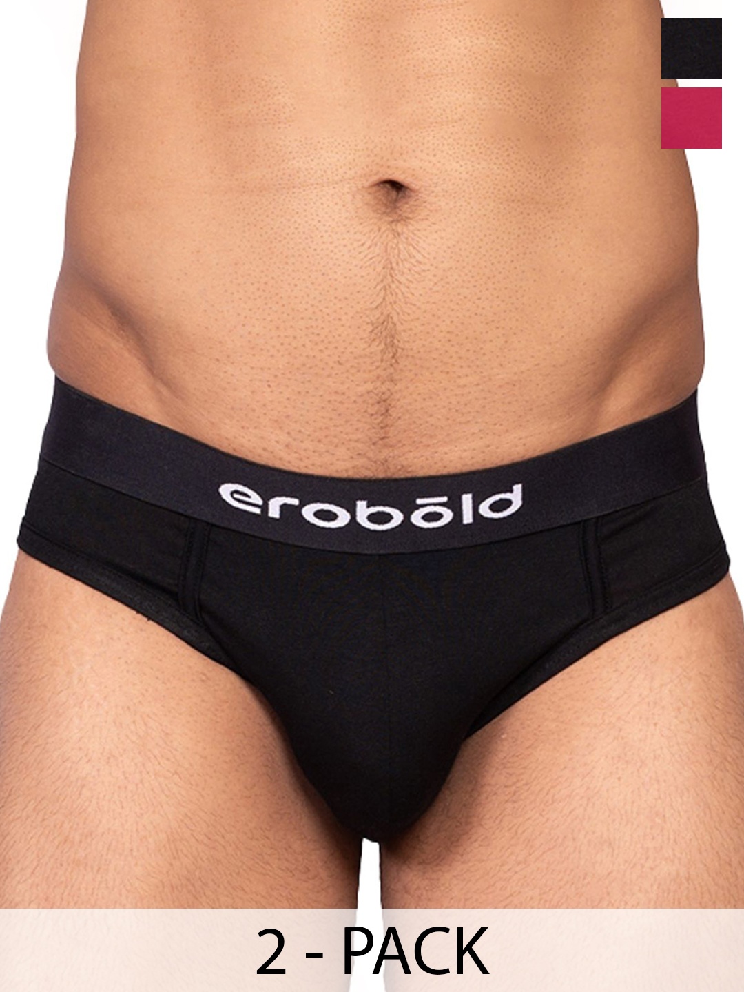 

EROBOLD Pack Of 2 Mid-Rise Briefs MBRC2-BR17MBK1MM-Maroon, Black