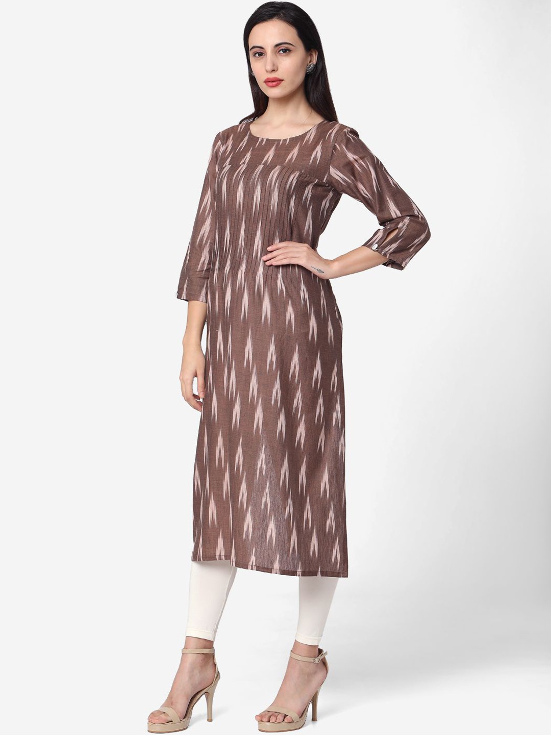 

Shaily Abstract Printed Round Neck Straight Kurta, Brown