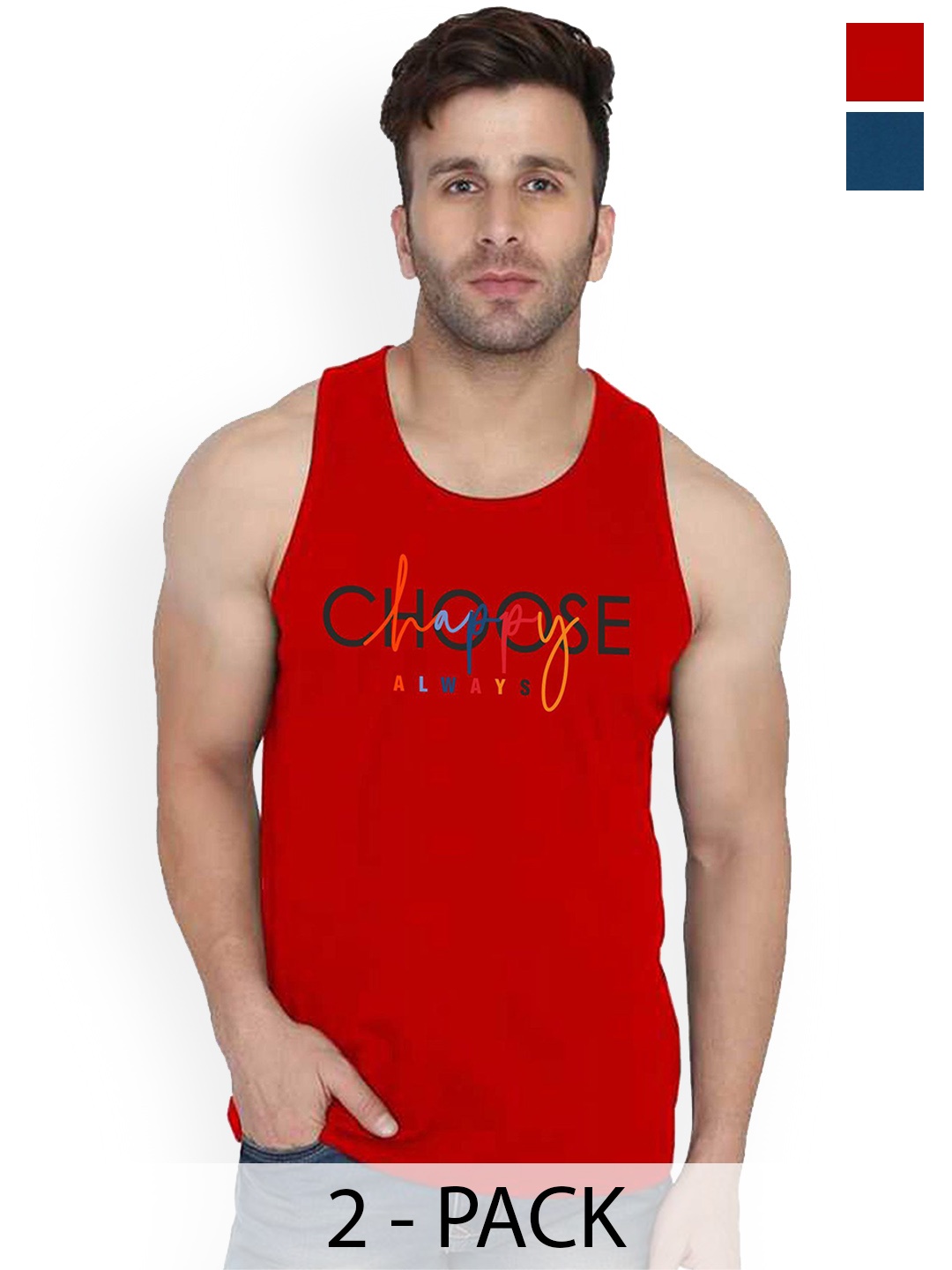 

SLOWLORIS Pack Of 2 Men Printed Gym Vests, Teal