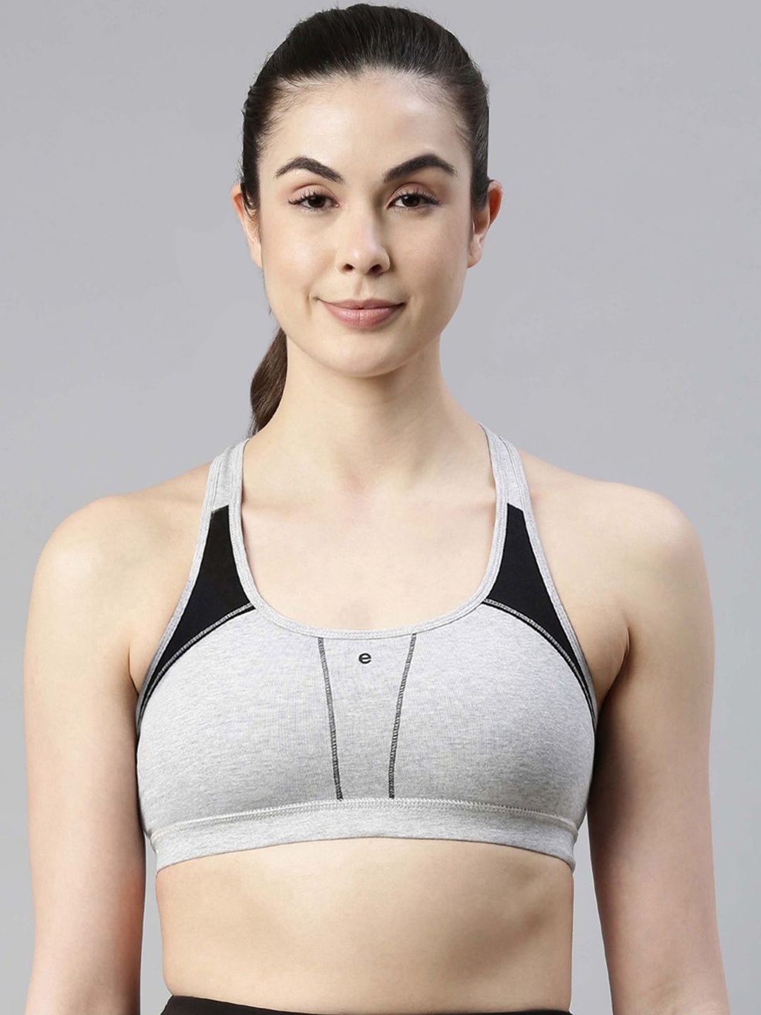 

Enamor Padded Wirefree High Coverage Racer Back Medium Impact Bra With Removable Pads Sb08, Grey melange