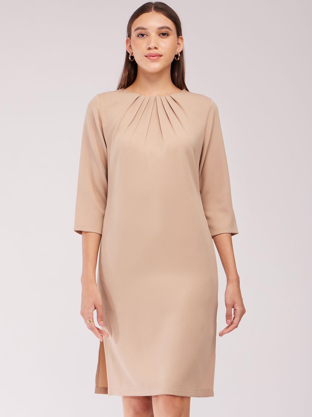 

FableStreet Round Neck Sheath Dress, Beige