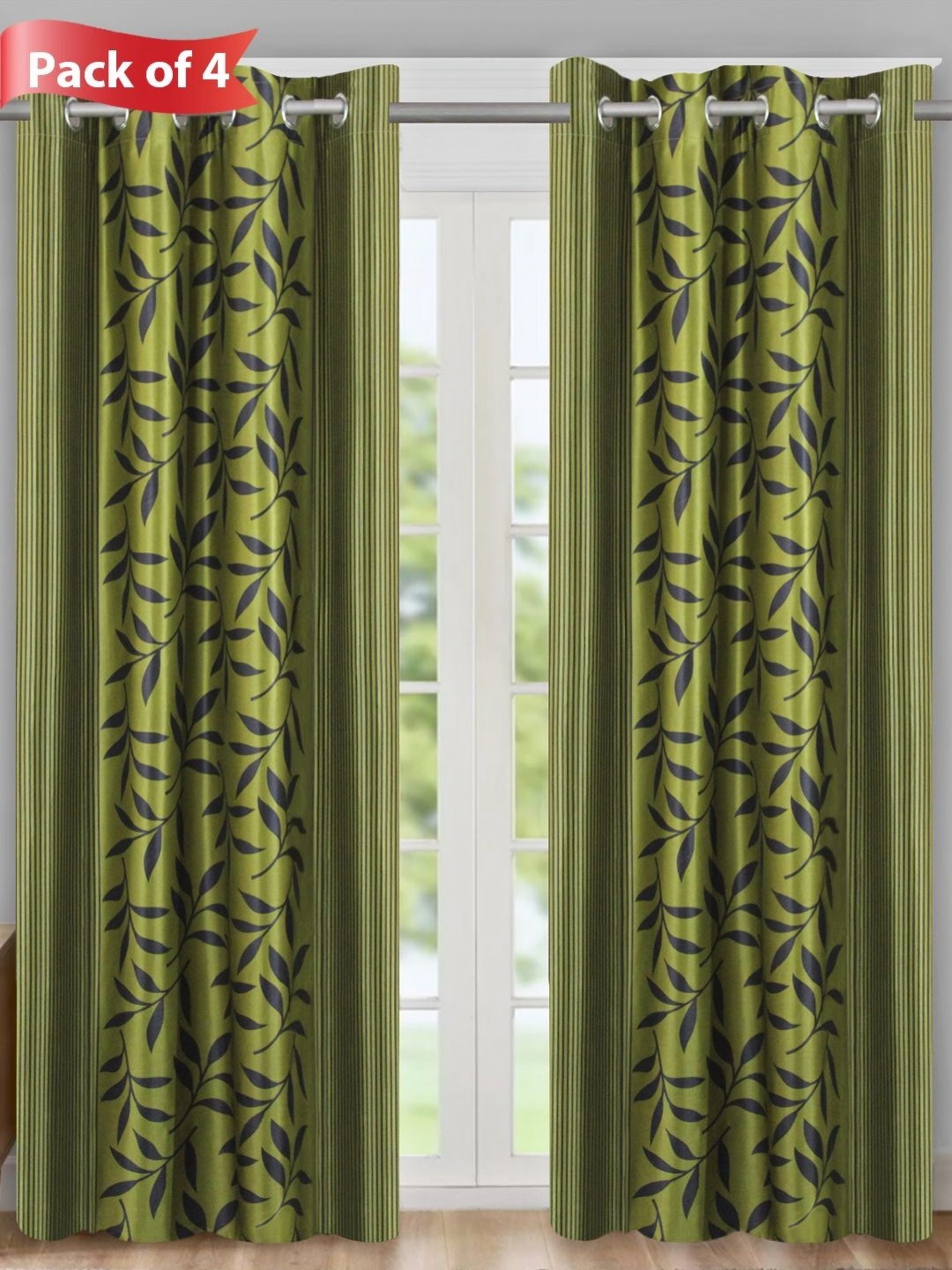 

Aura Green & Grey Set of 4 Floral Door Curtains