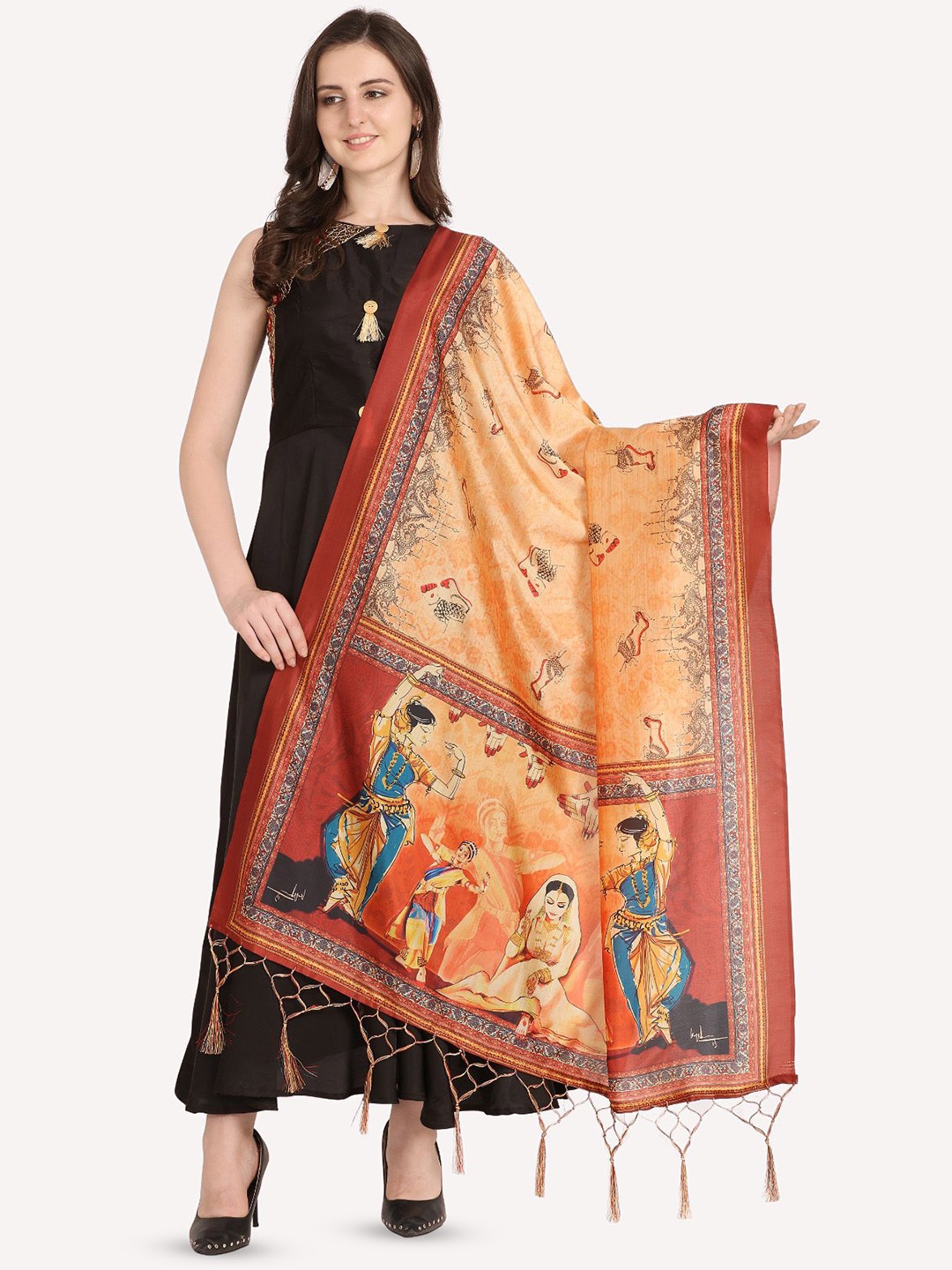 

Kaizen TEXO FAB Ethnic Motifs Digital Printed Assam Silk Dupatta, Peach